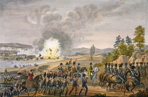 De Franse terugtocht na de Slag bij Leipzig, 19 oktober 1813, gegraveerd door Francois Pigeot